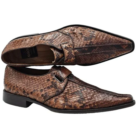 Exotic Python Snake skin Aldo Brue Italy Mens size 8.5 Brown Loafers Dress Shoes - Picture 5 of 13